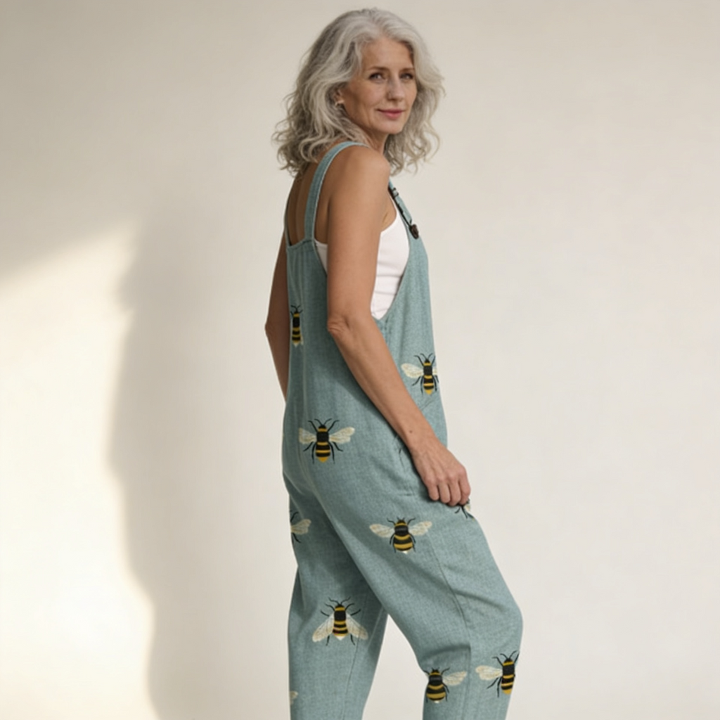Solene - Fresh Sage Bee Print Overalls