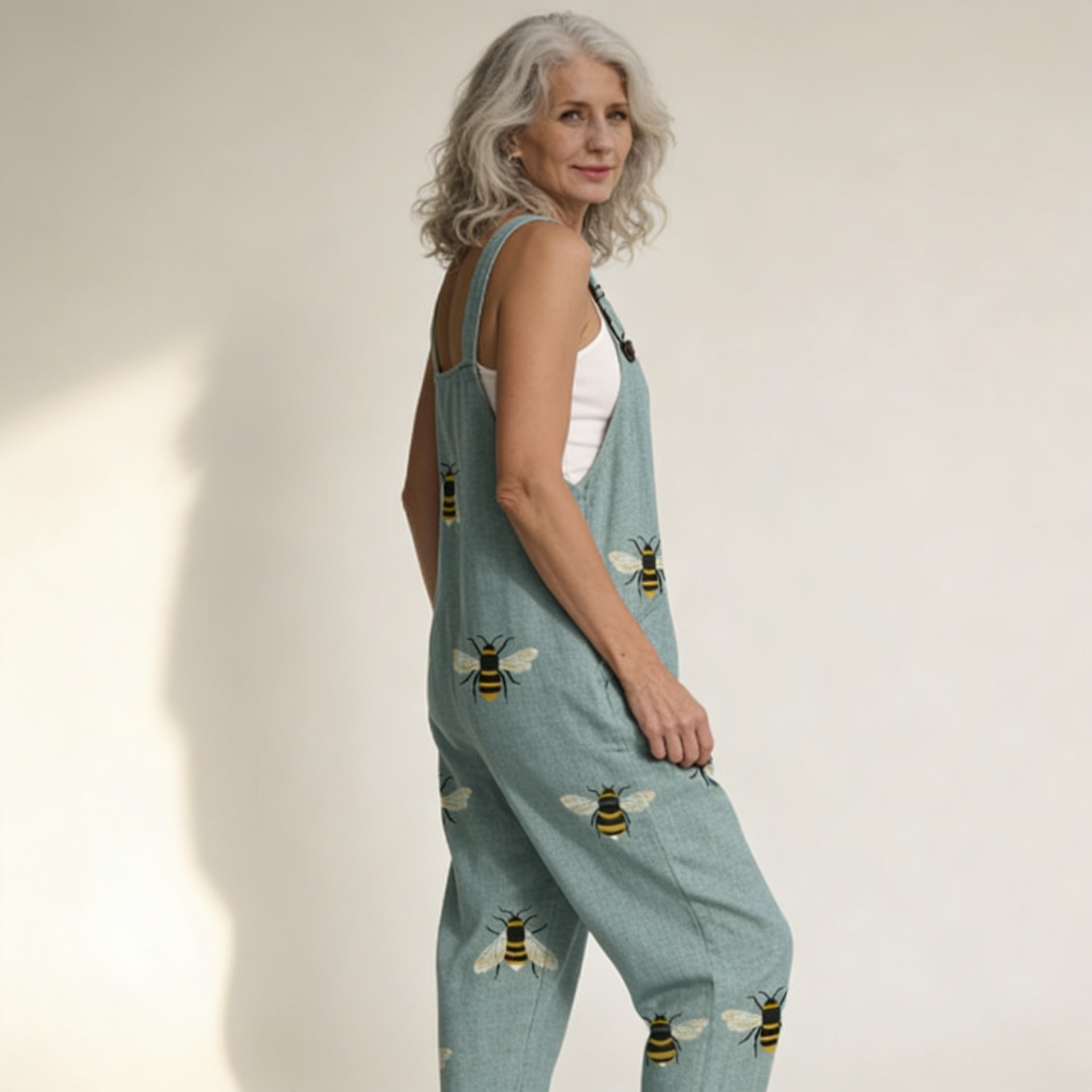 Solene - Fresh Sage Bee Print Overalls