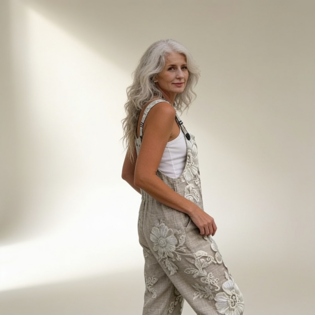 Sophie - Refined Luminous Embroidered Flower Overalls