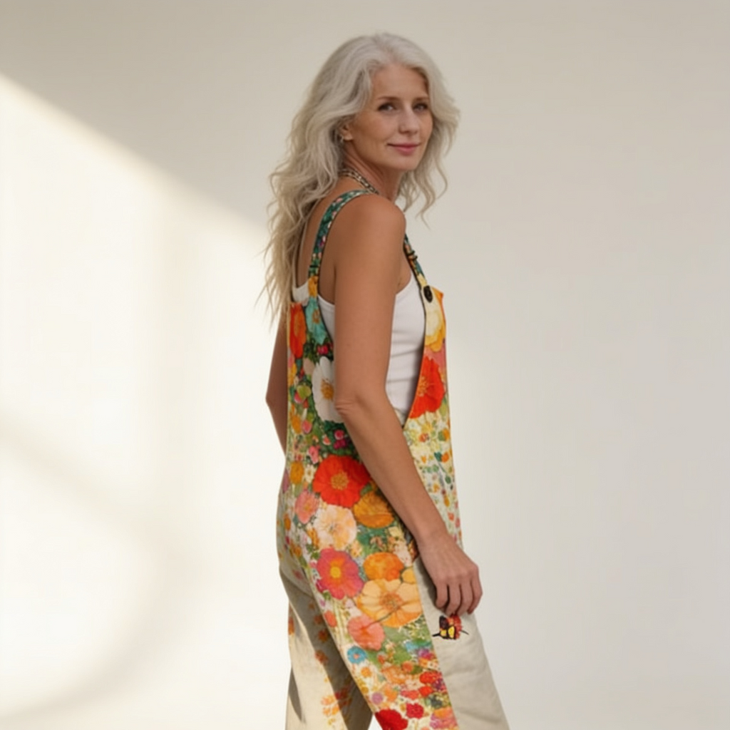 Margaux - Vibrant Floral Art Print Overalls
