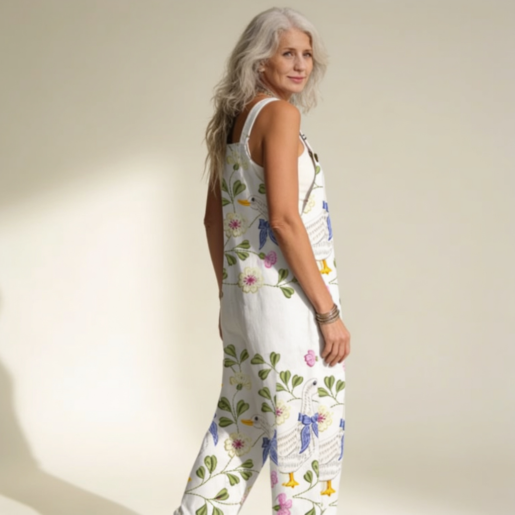 Madeleine - Delicate Swan Floral Overalls