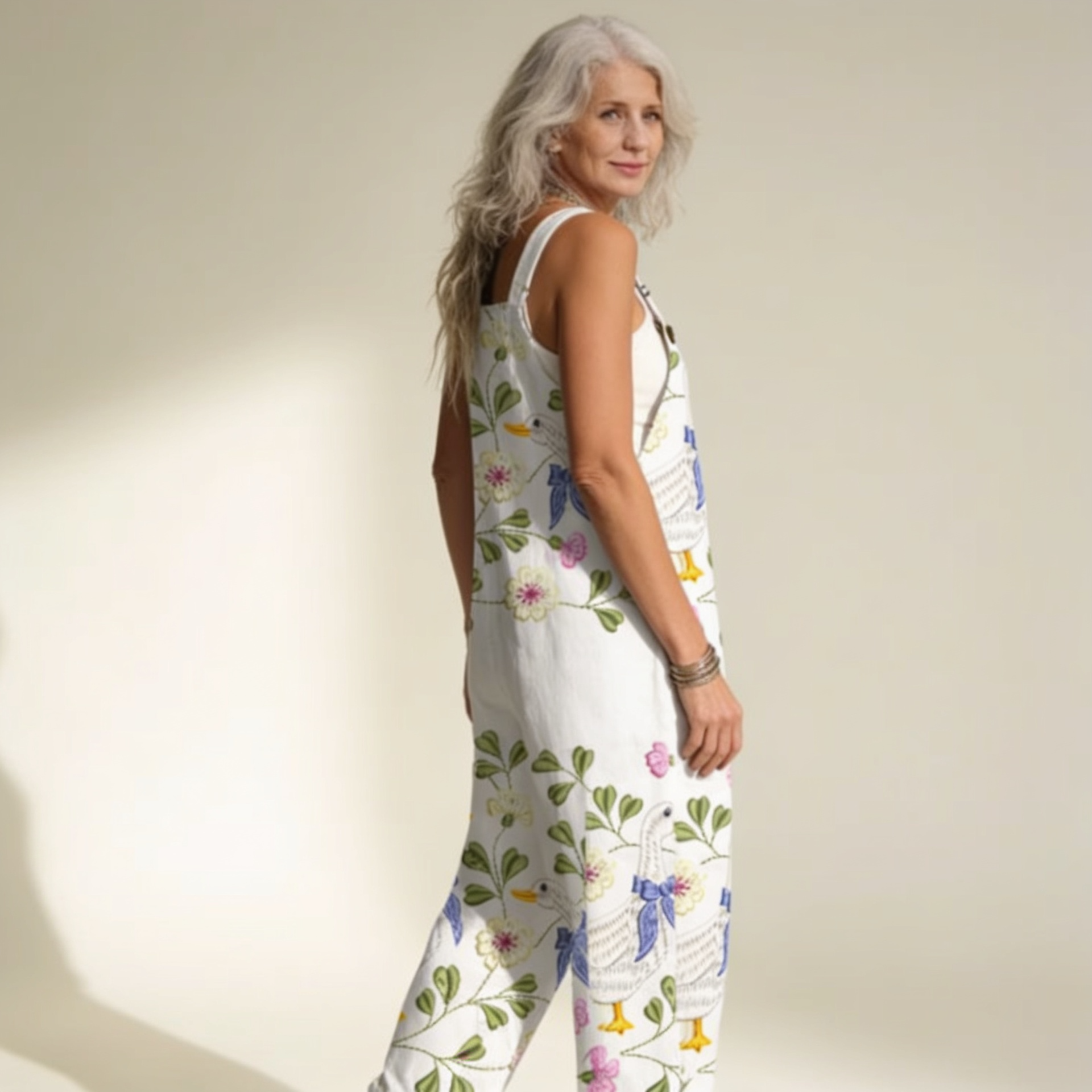 Madeleine - Delicate Swan Floral Overalls