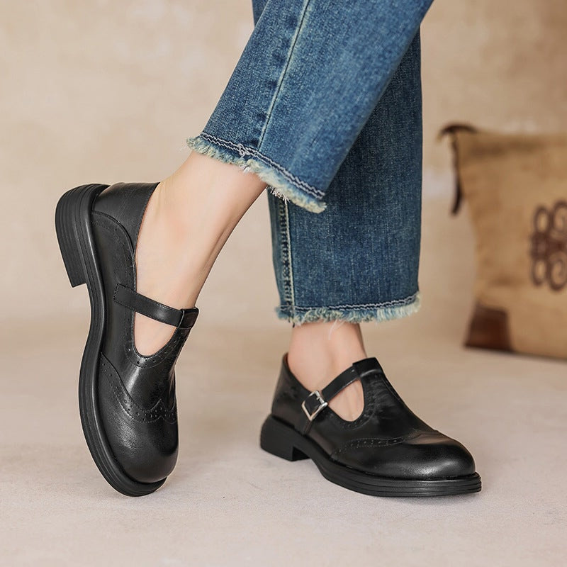 Élise - Handmade Leather Flat Mary Janes