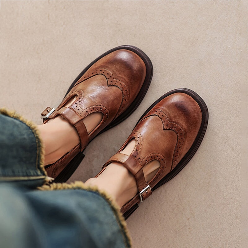Élise - Handmade Leather Flat Mary Janes