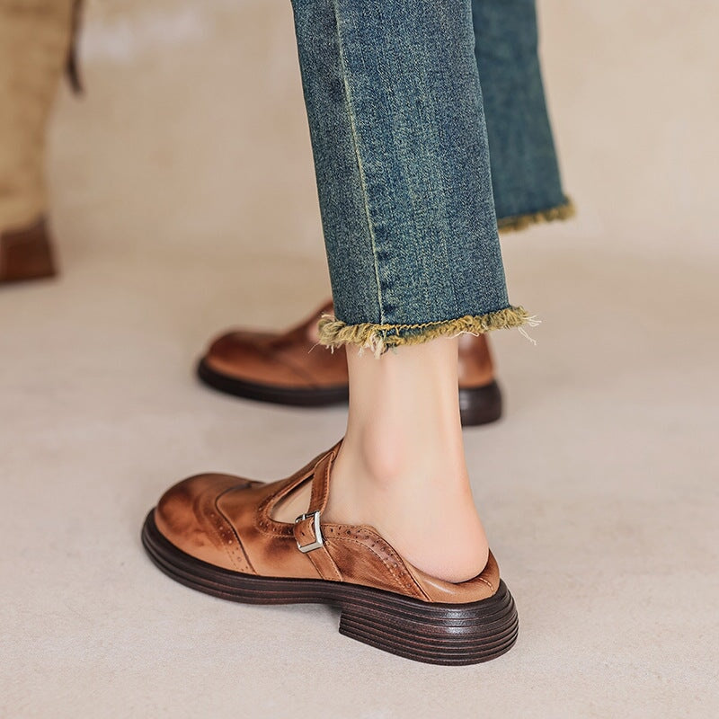 Élise - Handmade Leather Flat Mary Janes