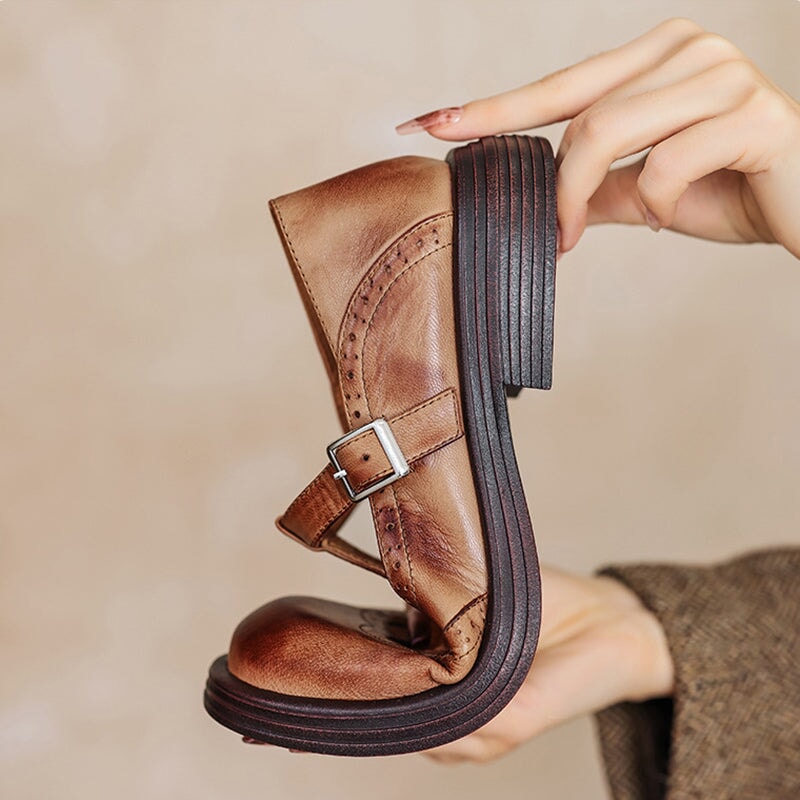 Élise - Handmade Leather Flat Mary Janes