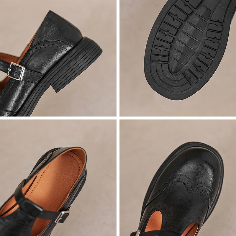 Élise - Handmade Leather Flat Mary Janes