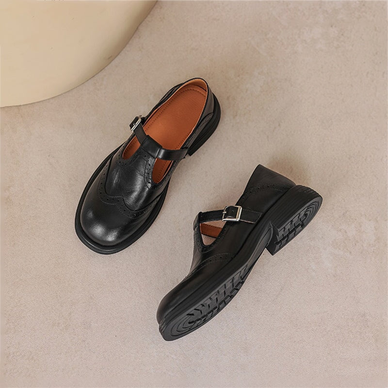 Élise - Handmade Leather Flat Mary Janes