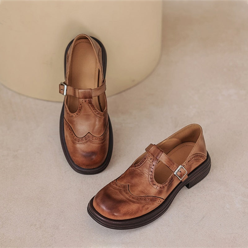 Élise - Handmade Leather Flat Mary Janes
