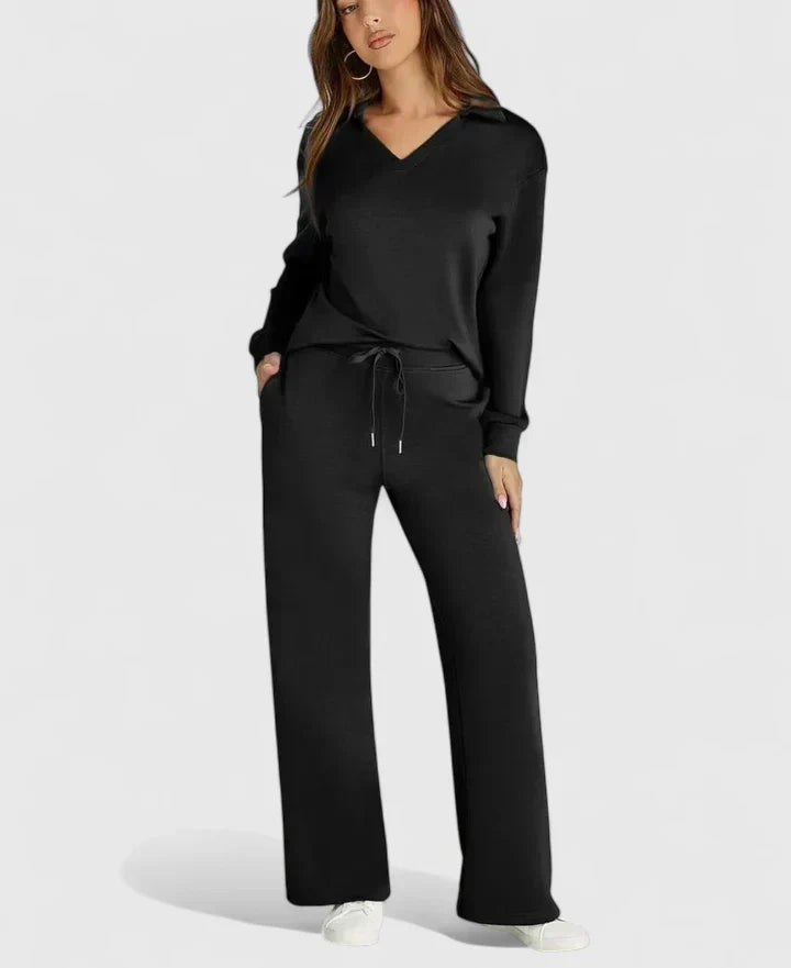 Anzhelee - Sophisticated V-Neck Polo Two-Piece Set