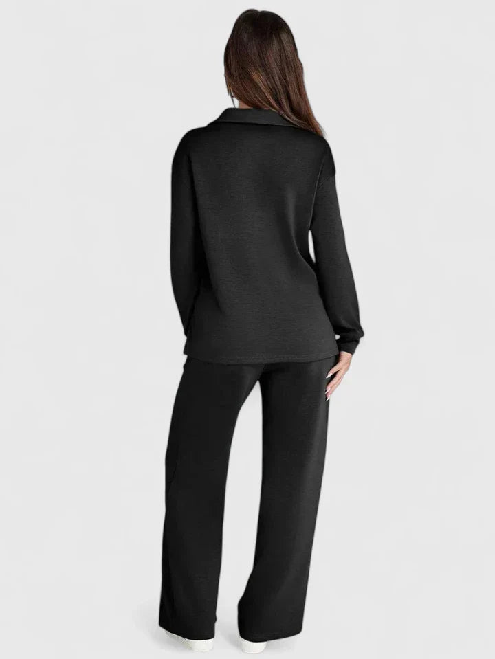 Anzhelee - Sophisticated V-Neck Polo Two-Piece Set