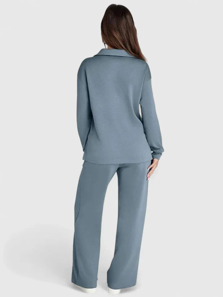 Anzhelee - Sophisticated V-Neck Polo Two-Piece Set