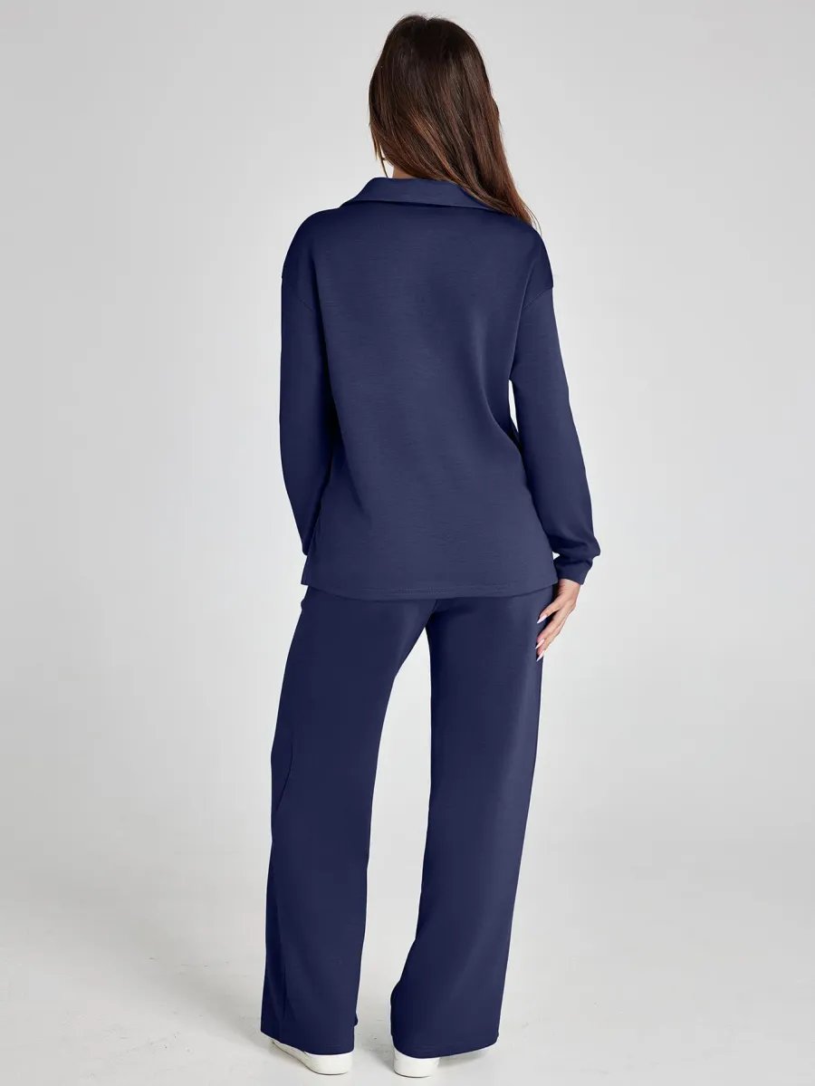 Anzhelee - Sophisticated V-Neck Polo Two-Piece Set
