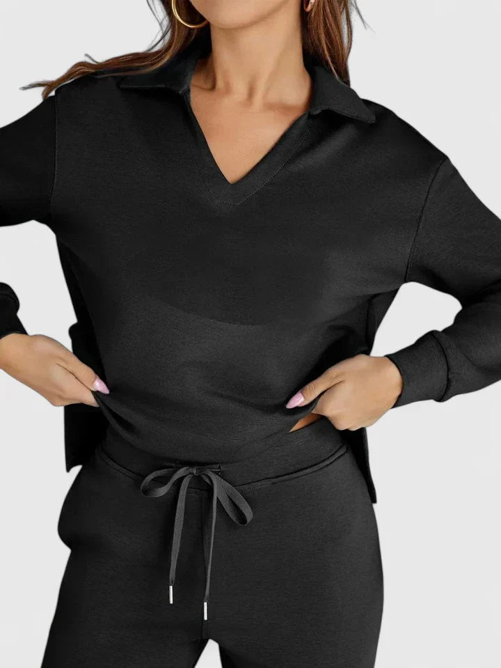 Anzhelee - Sophisticated V-Neck Polo Two-Piece Set