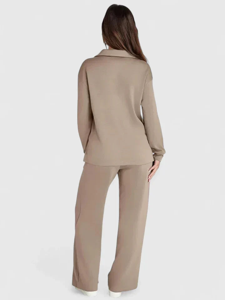 Anzhelee - Sophisticated V-Neck Polo Two-Piece Set