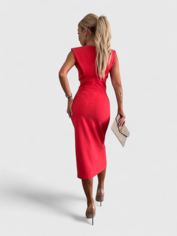 Adele - Front-Slit Tailored Midi Dress