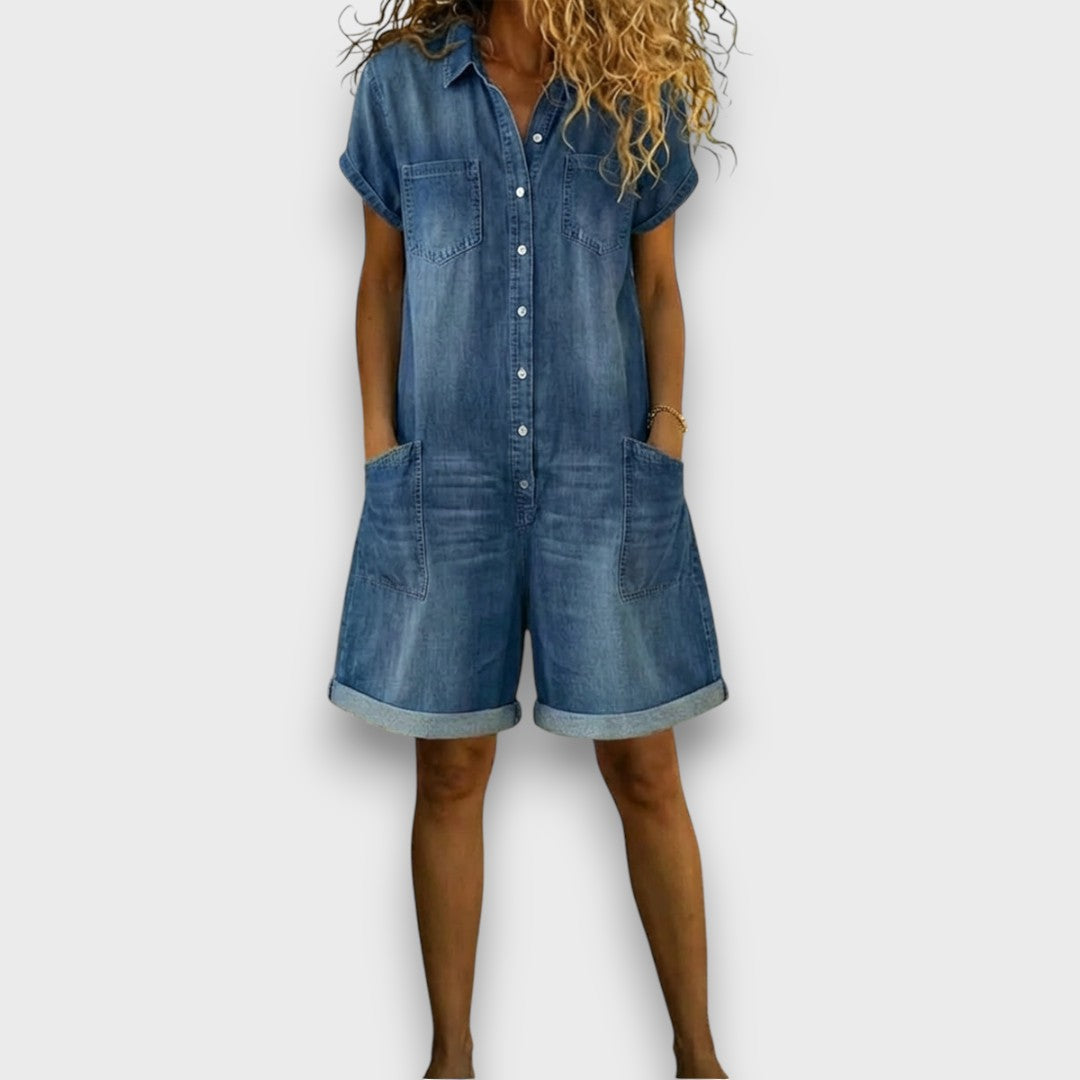 Tess cotton short overalls with denim effect