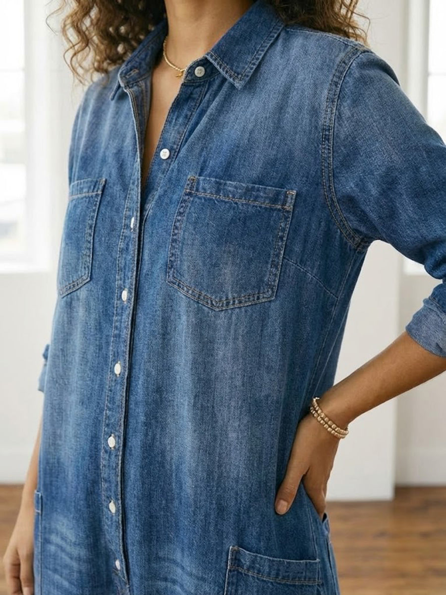 Anais - Vintage Button-Up Denim Jumpsuit