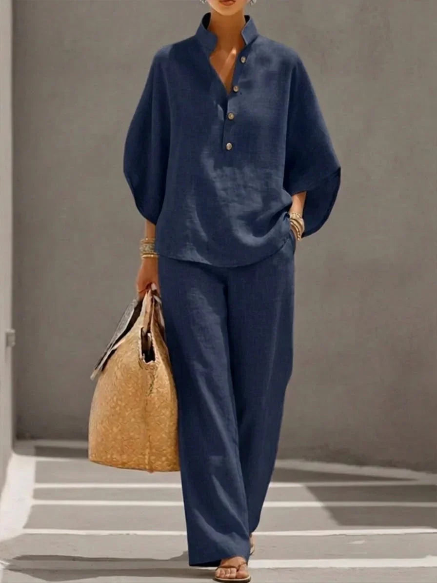 Maribel - Batwing Linen Set and Wide Leg Pants