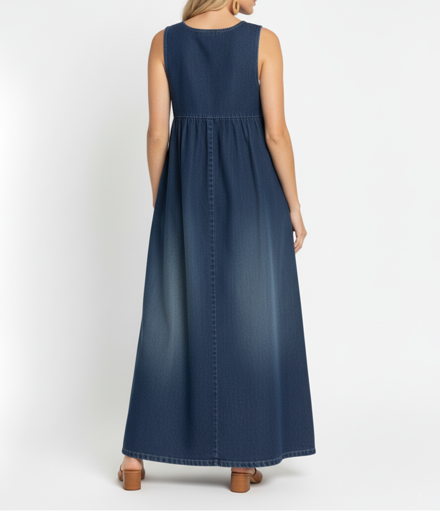 Capucine - Vintage Washed Denim Maxi Dress