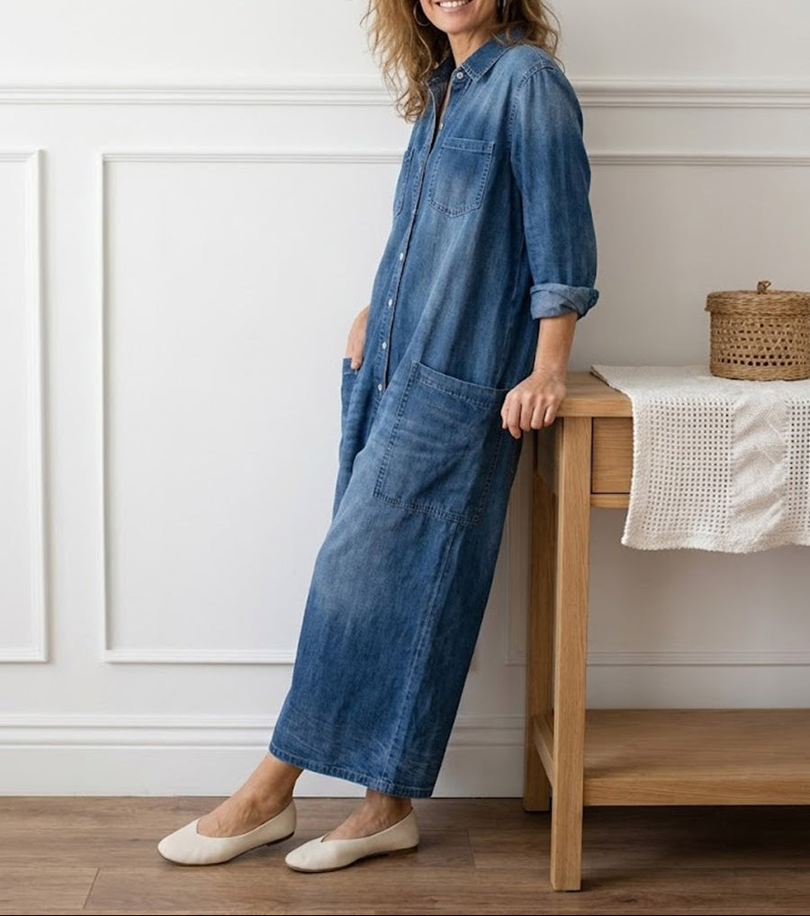 Anais - Vintage Button-Up Denim Jumpsuit