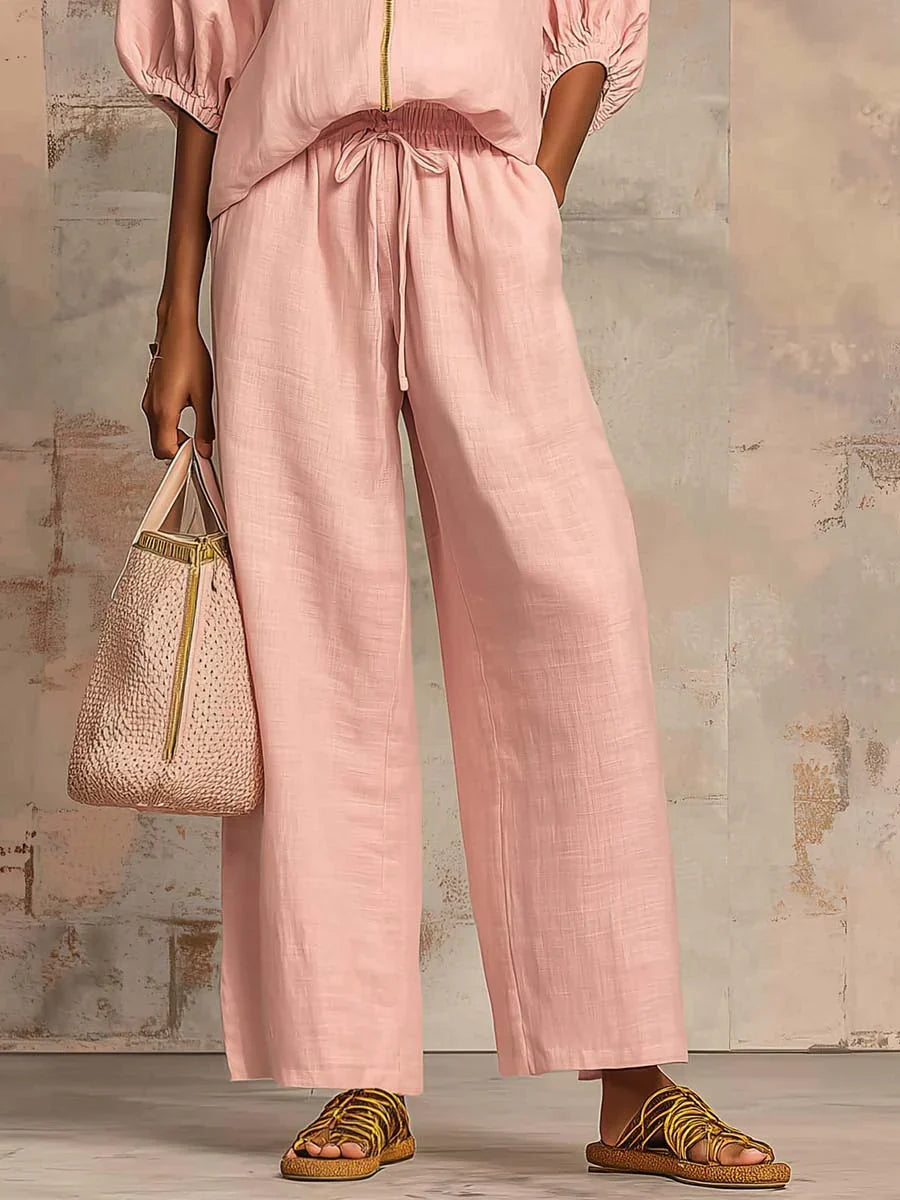 Alba - Casual Shirt and Wide Leg Pants Two-Piece Set