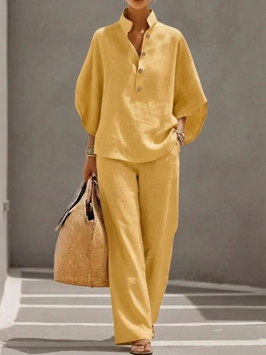 Maribel - Batwing Linen Set and Wide Leg Pants