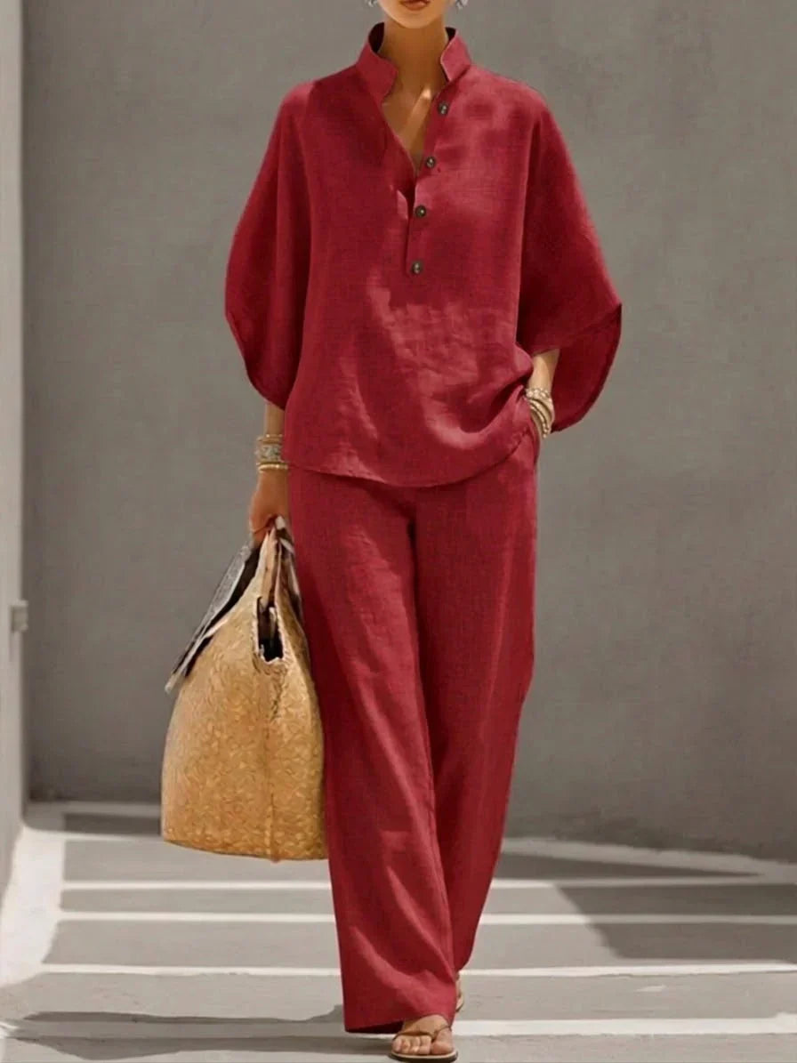 Maribel - Batwing Linen Set and Wide Leg Pants
