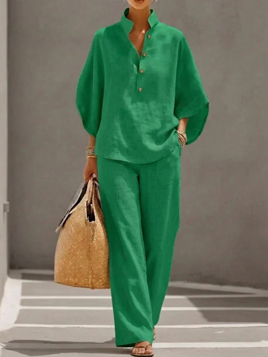 Maribel - Batwing Linen Set and Wide Leg Pants