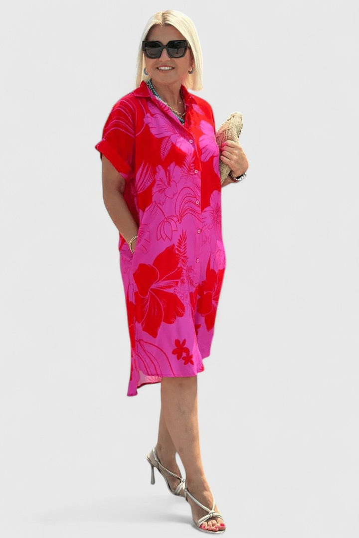 Marcella casual buttoned shift dress with short sleeves and functional side pockets