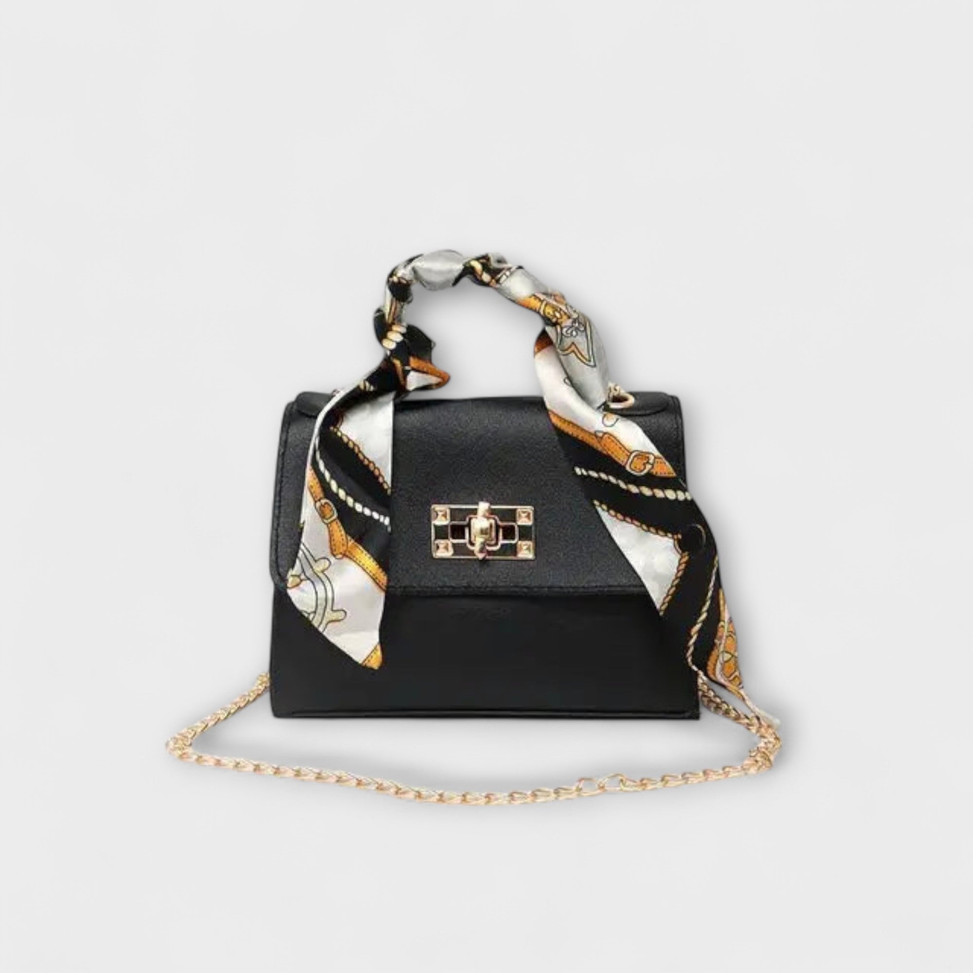 Apolonie leather handbag with decorative scarf