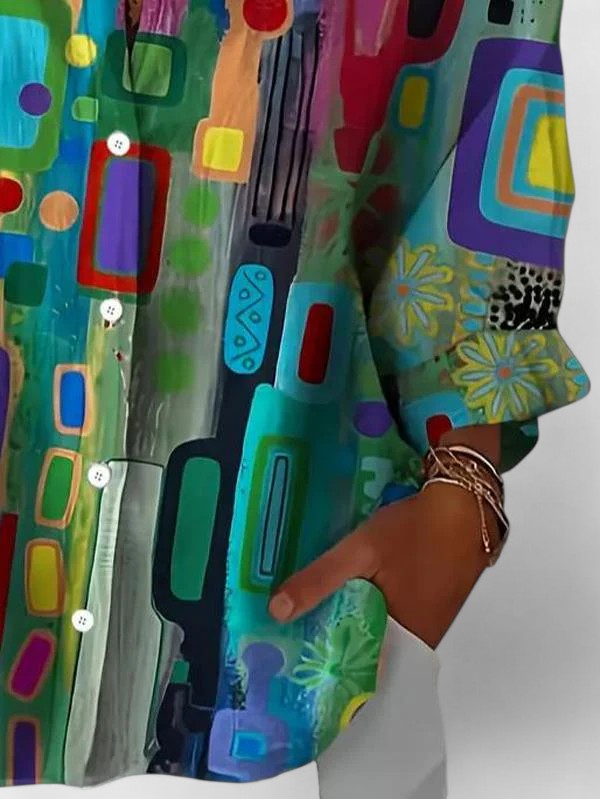 Léa - Geometric Print Soft Fluid Blouse