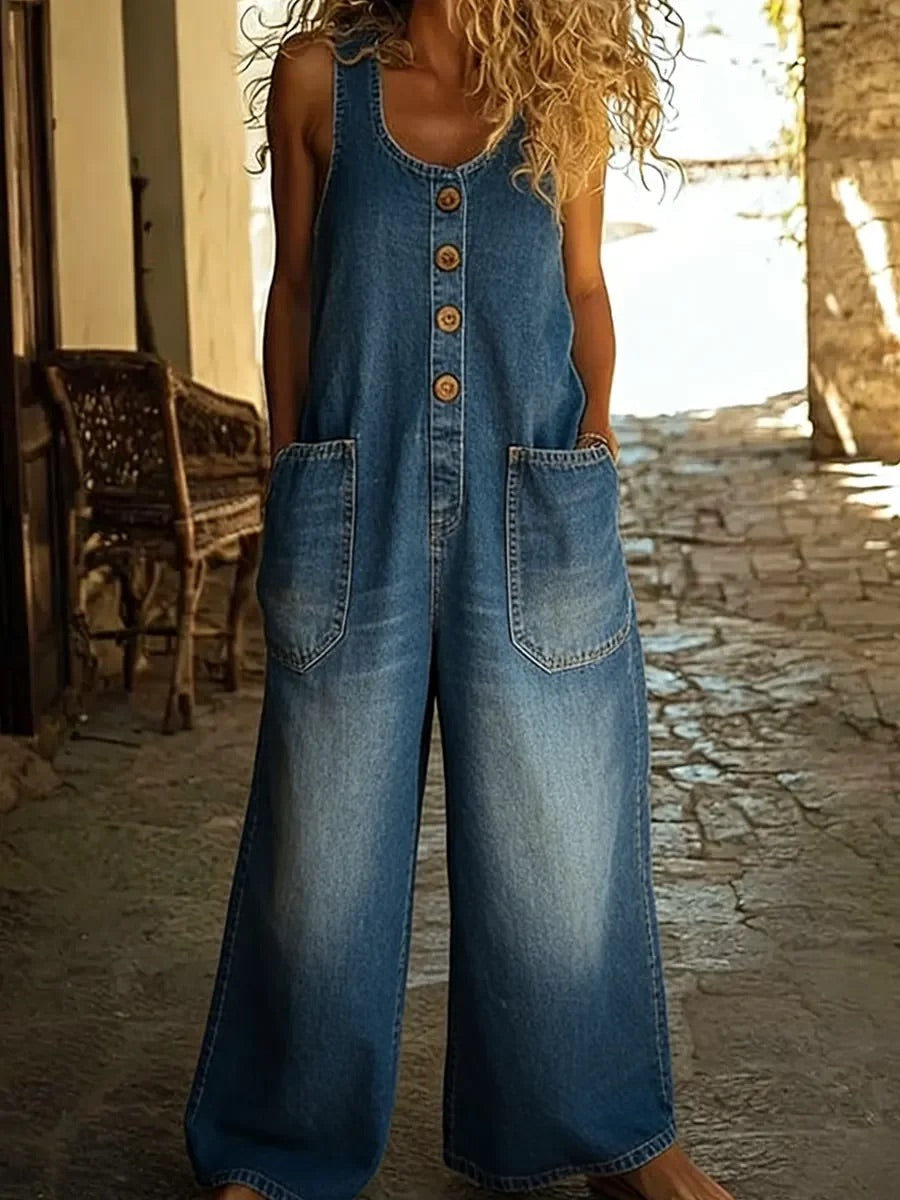 Lison - Vintage Washed Denim Dungarees
