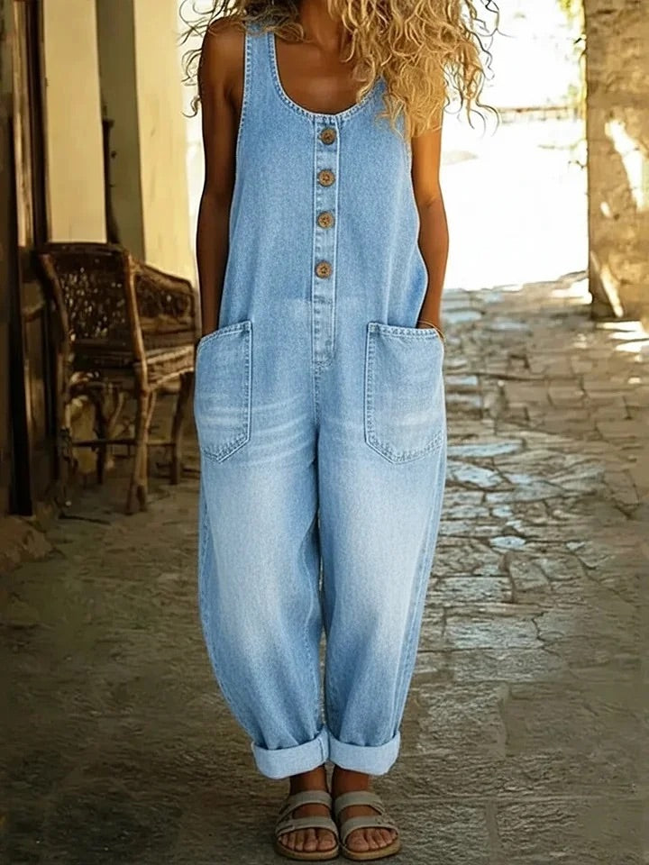 Lison - Vintage Washed Denim Dungarees