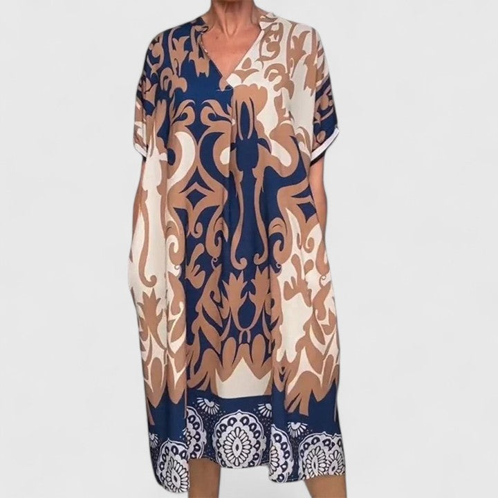 Calanthe - Vibrant Print V-Neck Dress