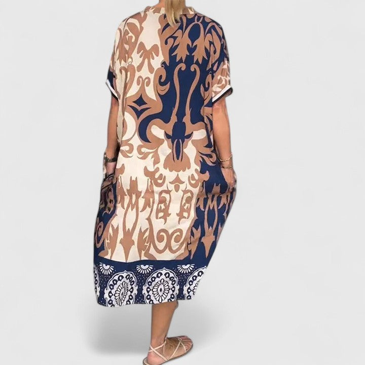 Calanthe - Vibrant Print V-Neck Dress