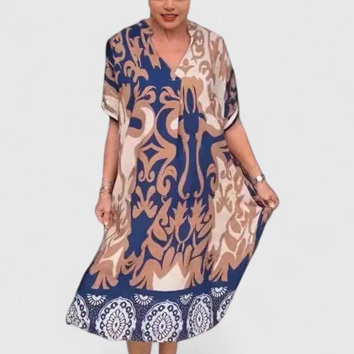 Calanthe - Vibrant Print V-Neck Dress