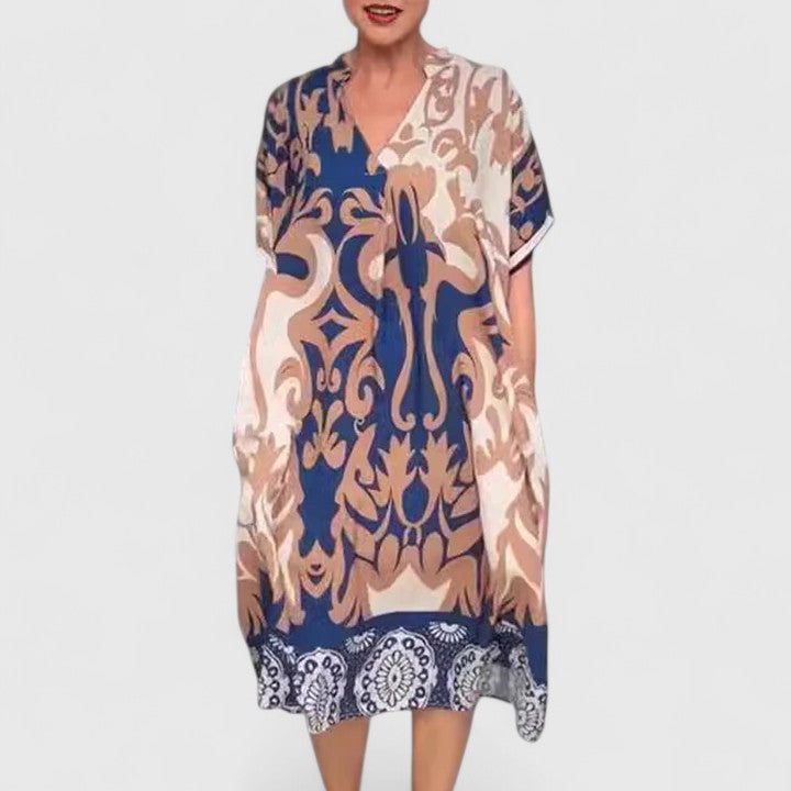 Calanthe - Vibrant Print V-Neck Dress