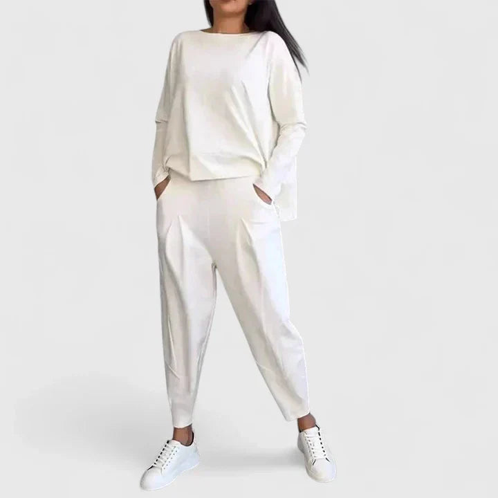 Soe elegant long-sleeve top and trousers two-piece set