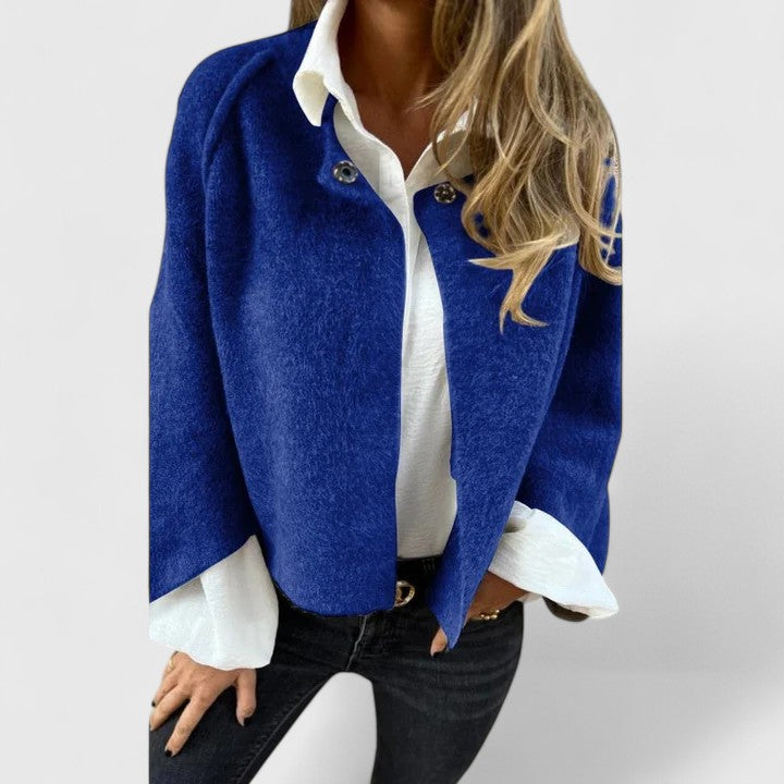 Valeryanne open-front drop-shoulder jacket with top accent buttons