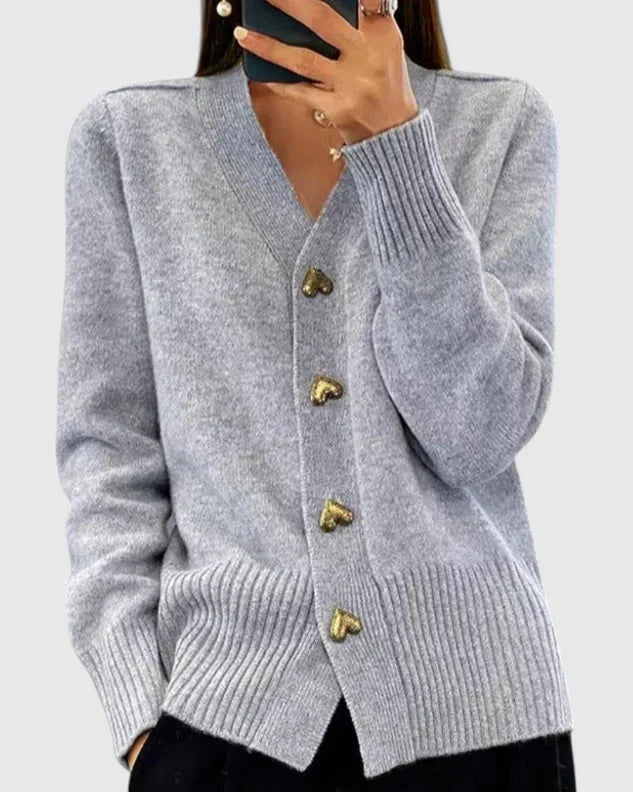 Lillyanne - Heart-Button Soft Fall Cardigan