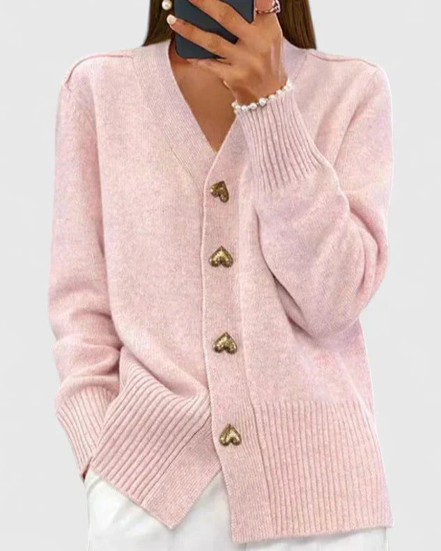 Lillyanne - Heart-Button Soft Fall Cardigan
