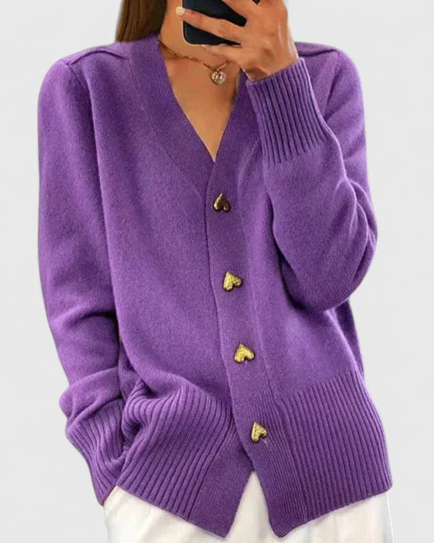 Lillyanne - Heart-Button Soft Fall Cardigan