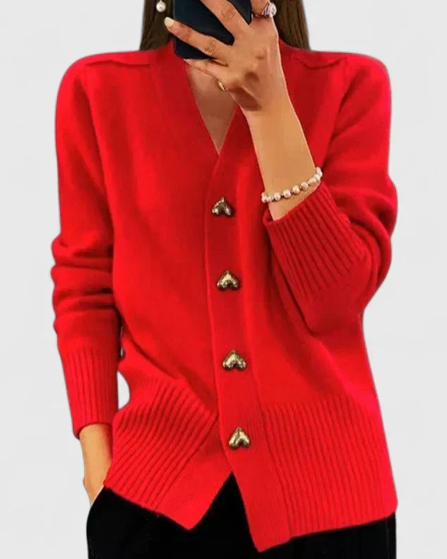 Lillyanne - Heart-Button Soft Fall Cardigan