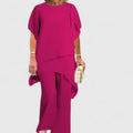 Cassie asymmetric layered top and wide-leg trousers set