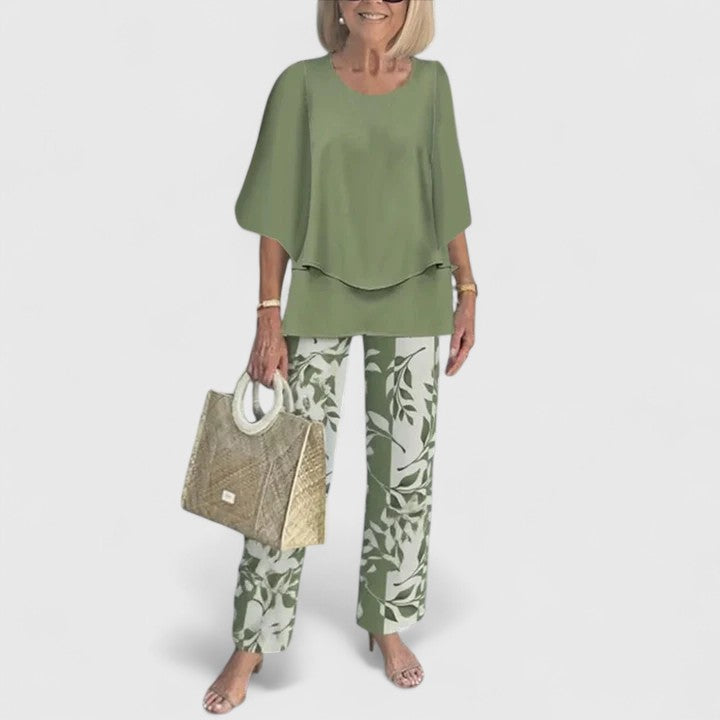 Marzyelle elegant printed trousers and mid-sleeve top set