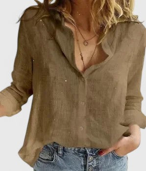 Manon - Cotton-Linen Blend Lapel Collar Blouse