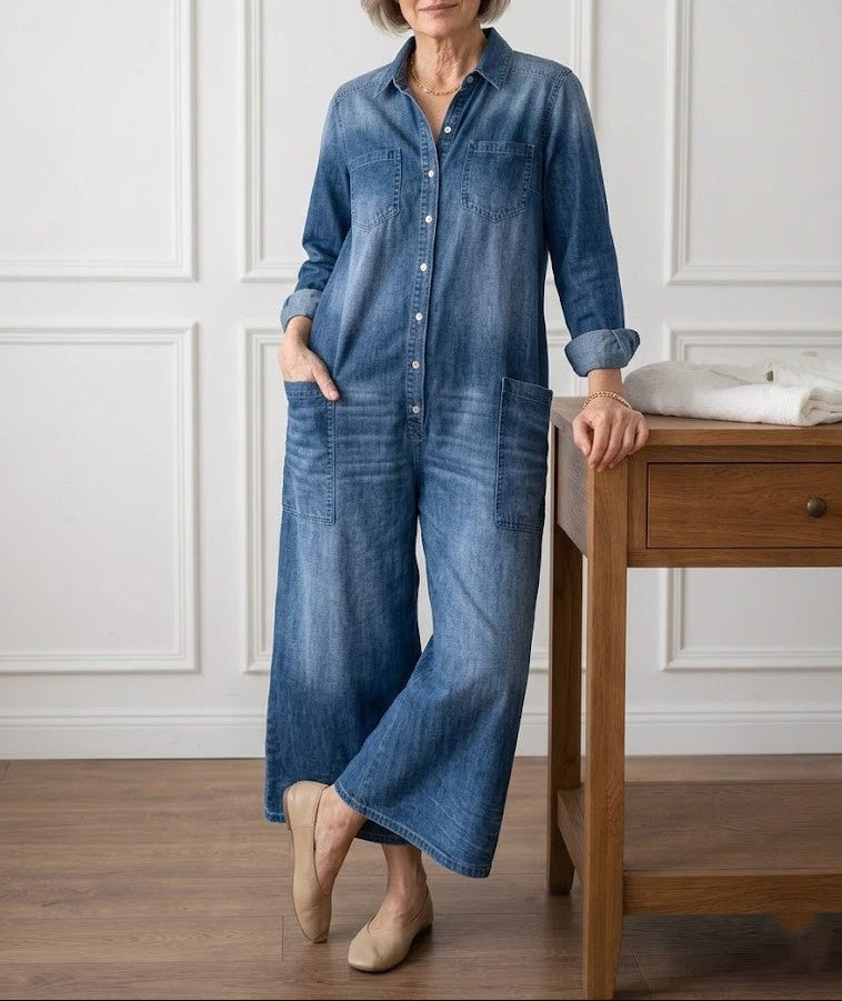 Anais - Vintage Button-Up Denim Jumpsuit