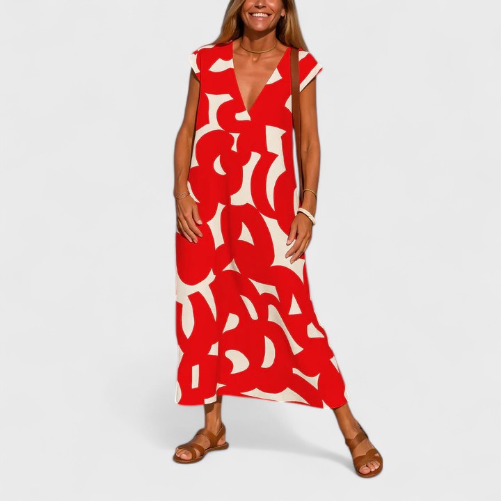 Valery - Breezy V-Neck Printed Dress