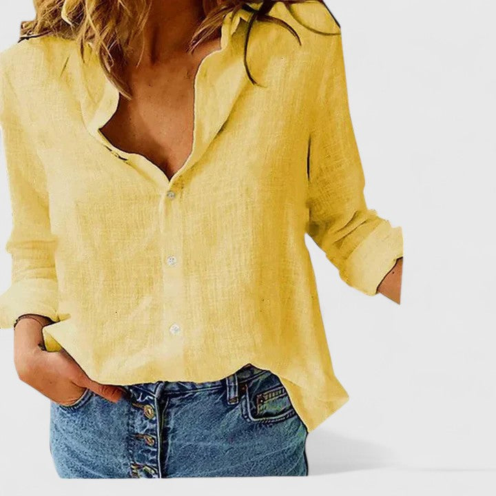 Manon - Cotton-Linen Blend Lapel Collar Blouse